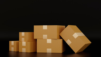 Stack of cardboard box carton or parcel. concept of delivering goods, 3D rendering.