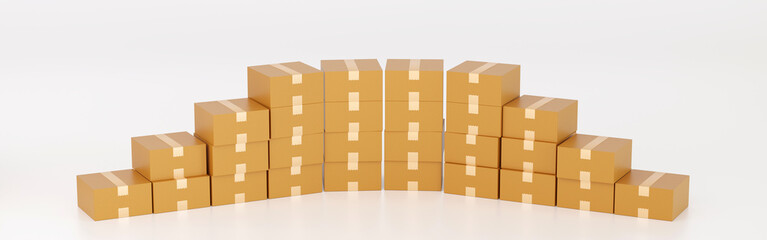 Stack of cardboard box carton or parcel. concept of delivering goods, Template Horizontal Banner header for Website, 3D rendering.