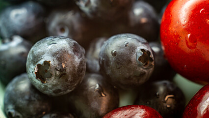 Full-frame shot of blueberries and cherries