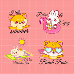 Summer and holiday typography illustration. Hello summer, relax and enjoy, I need vitamin sea, beach babe. 