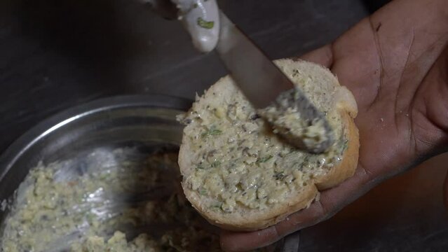 mixeture sprade in brade for cheese brade bruschetta