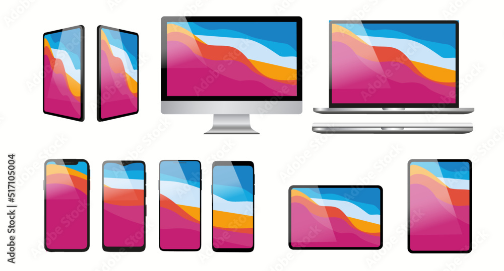Poster realistic computer and electronic device collection. isolated on a white background. with transparen