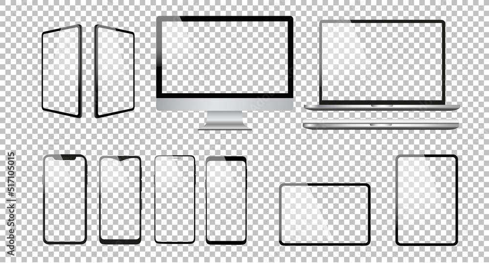 Poster realistic computer design vector icons. notebook, tablet, and smartphone illustration. transparent b