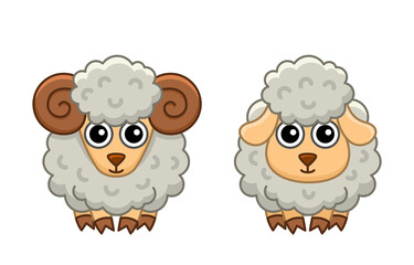Farm animal for children coloring book. Vector illustration of funny ram, sheep in a cartoon style