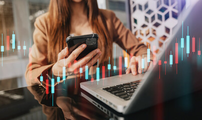 internet banking network and cryptocurrency concept. woman hand using keyboard for trade cryptocurrency. Online shopping..