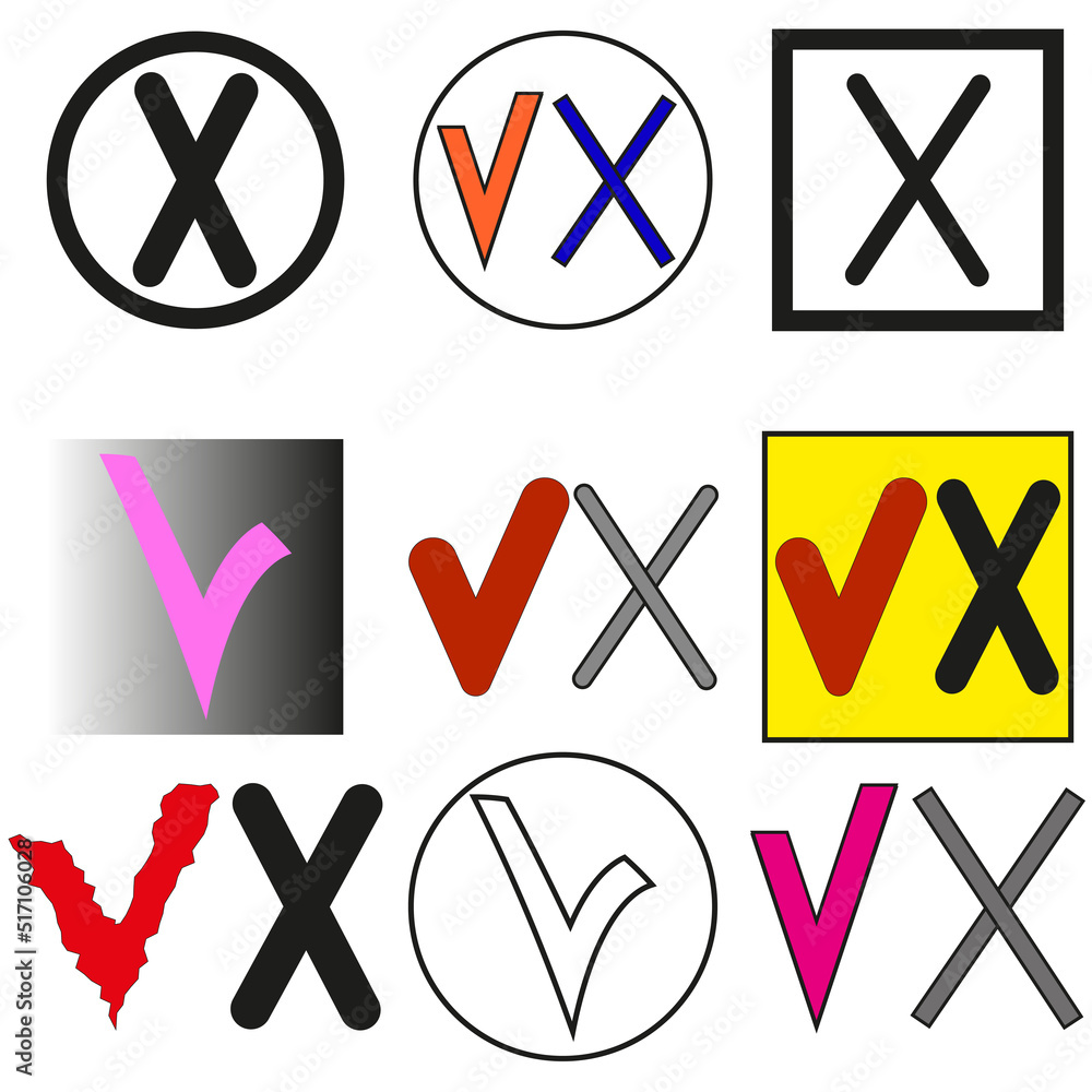 Poster check mark icon. checkboxes are different in doodle style. vector illustration. stock image.