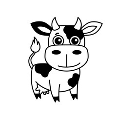 Farm animal for children coloring book. Funny vector cow in a cartoon style