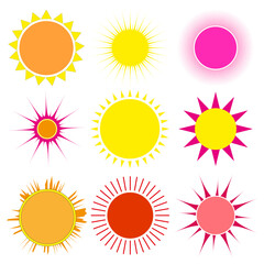 Yellow sun set. Flat style. Vector illustration. Stock image. 