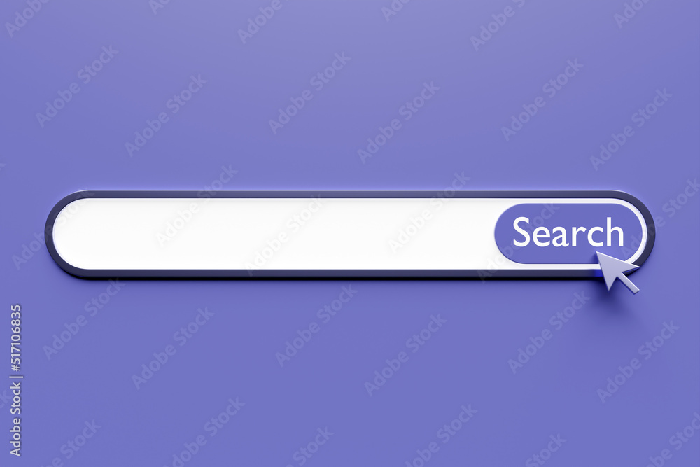 Aufkleber 3d illustration, search bar design element on a purple background. search bar for website and user i