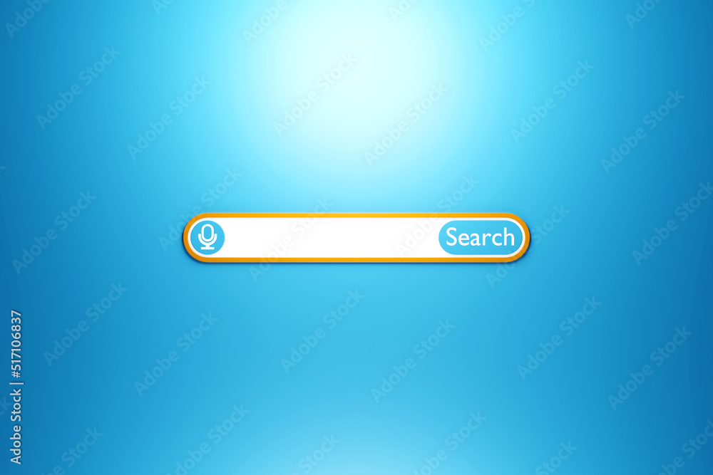 Poster 3d illustration, search bar design element on a blue background. search bar for website and user int