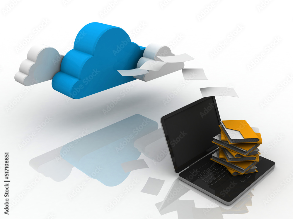 Poster 3d rendering folder connected to computer network