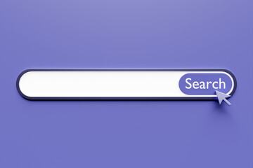 3D illustration, Search bar design element on a  purple  background. Search bar for website and user interface, mobile applications.