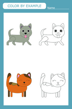 Coloring book of a  dog and cat. Educational creative games for preschool children
