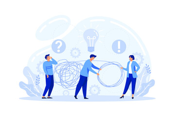 tangle tangled and unraveled. abstract metaphor, business problem solving concept.