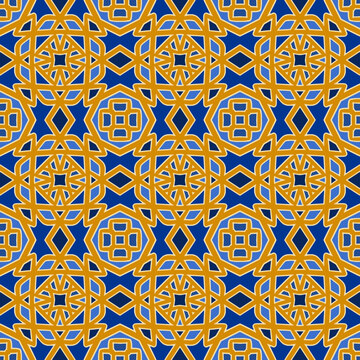 Multi-Color Morocco Seamless Pattern. Traditional Arabic Islamic Background. Vintage, Turkish, Indian style Ideal for carpet, ceramics, floor tiles. Vector Illustration.