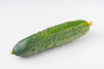 fresh green cucumber with pimples on a white background