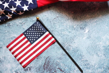 American flag on blue background  floor.