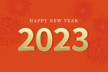 Happy new year 2023, gold new year numbers and text.