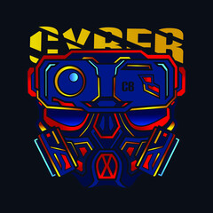 Cyberpunk mask vector logo fiction colorful design with dark background. 