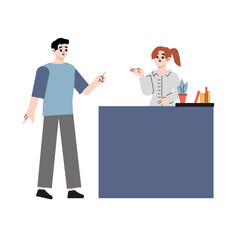 Customer with shopping bag paying for purchase. Cash, register, cashier, woman, talk bubble. Shopping, payment concept for banner, website design, landing web page  flat style vector illustration