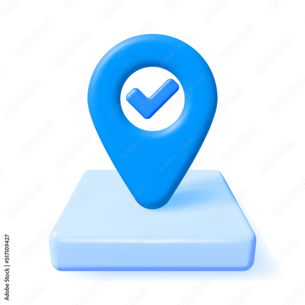 Poster 3d location map pin with checkmark tick