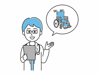 車椅子の話をする医者のイラスト