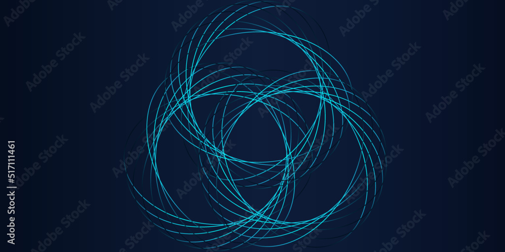Fototapete abstract circles lines pattern round frame blue green spectrum light isolated on black background. v