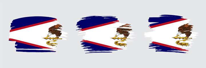 Set of 3 creative brush flag of American Samoa with grungy stroke effect. Modern brush flags collection.