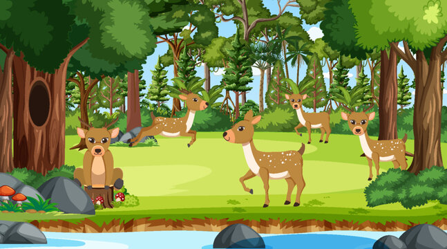 Deers in the forest scene