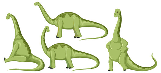 Different cute apatosaurus dinosaur cartoon characters