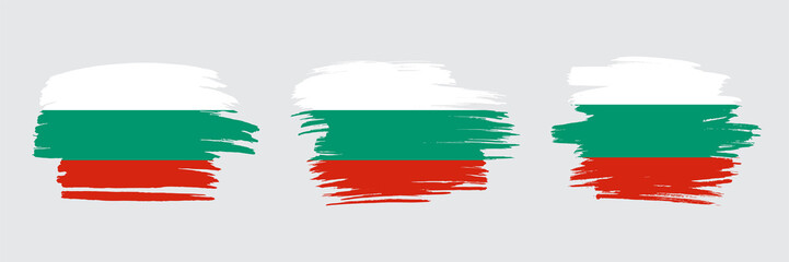 Set of 3 creative brush flag of Bulgaria with grungy stroke effect. Modern brush flags collection.