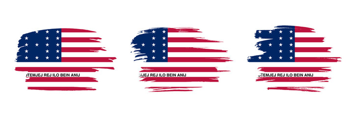 Set of 3 creative brush flag of Bikini Atoll with grungy stroke effect. Modern brush flags collection.