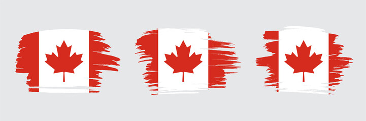 Set of 3 creative brush flag of Canada with grungy stroke effect. Modern brush flags collection.