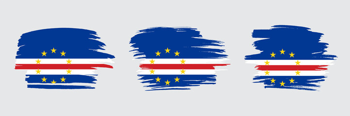Set of 3 creative brush flag of Cape Verde with grungy stroke effect. Modern brush flags collection.