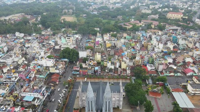 st. Philomena's cathedral side wide drone view Karnataka Mysore city India Karnataka drone.