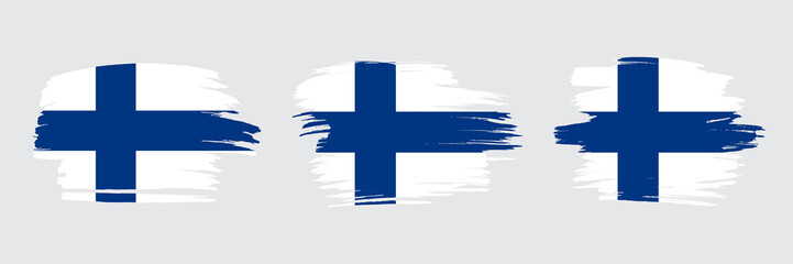 Set of 3 creative brush flag of Finland with grungy stroke effect. Modern brush flags collection.