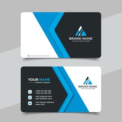 Blue modern creative business card and name card, horizontal simple clean template vector design
