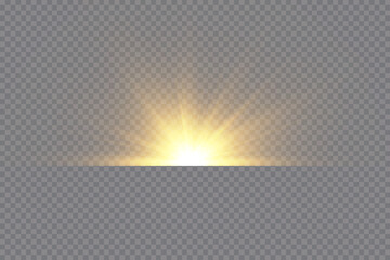 Light effect. Golden bright star, yellow sun. Starlight.