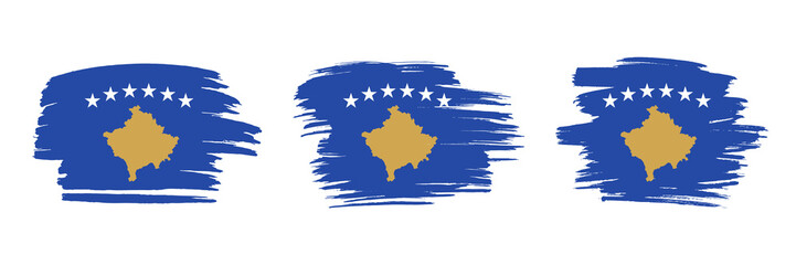 Set of 3 creative brush flag of Kosovo with grungy stroke effect. Modern brush flags collection.