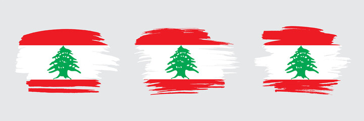Set of 3 creative brush flag of Lebanon with grungy stroke effect. Modern brush flags collection.