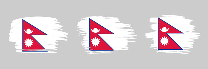 Set of 3 creative brush flag of Nepal with grungy stroke effect. Modern brush flags collection.