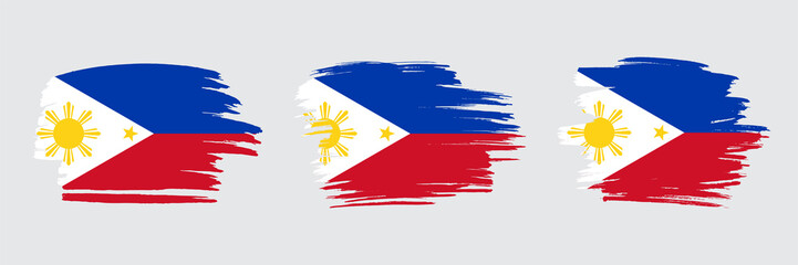 Set of 3 creative brush flag of Philippines with grungy stroke effect. Modern brush flags collection.