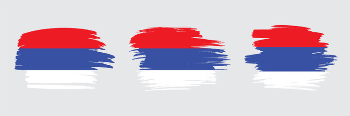 Set of 3 creative brush flag of Republika Srpska with grungy stroke effect. Modern brush flags collection.