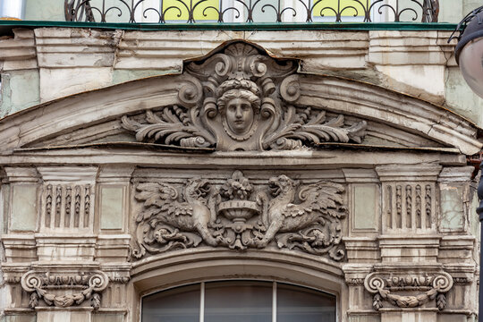 Saint Petersburg, Russia, May 10, 2022. Typical architectural fragment of the building of Petrograd side - historical part of the city