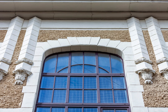 Saint Petersburg, Russia, May 10, 2022. Typical architectural fragment of the building of Petrograd side - historical part of the city