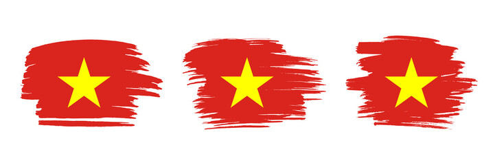 Fototapeta premium Set of 3 creative brush flag of Vietnam with grungy stroke effect. Modern brush flags collection.