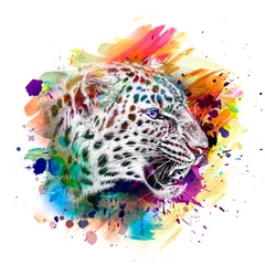 Fotobehang leopard head with creative abstract elements on colorful background © reznik_val