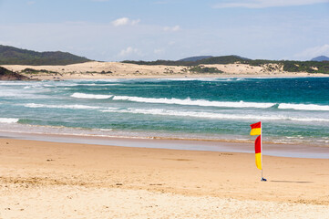 Fototapeta na wymiar One Mile Beach is a lovely sandy patrolled beach - Port Stephens, NSW, Australia
