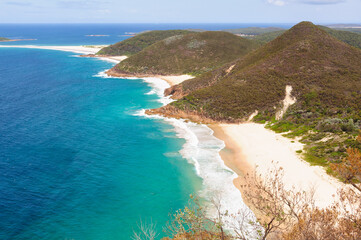 Zenith Beach, Wreck Beach and Box Beach from the Tomaree Mountain Lookout - Shoal Bay, NSW,...