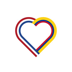 unity concept. heart ribbon icon of netherlands and colombia flags. vector illustration isolated on white background

